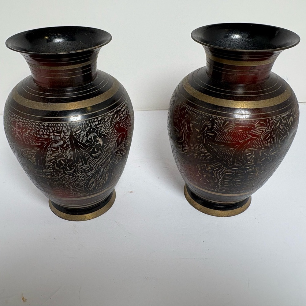 Vintage Asian Peacock/Floral Decorative Vases